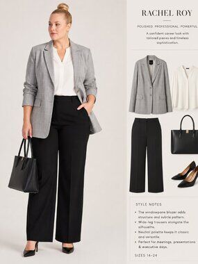 Rachel Roy Collection Gray Windowpane Two Button Blazer Women's NWT